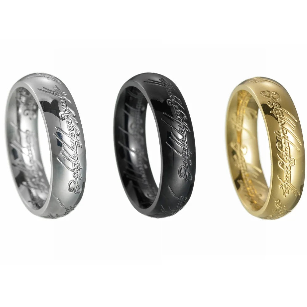 Lord of the Rings Titanium Steel Ring - 18K Gold Plated 6mm Men's Band