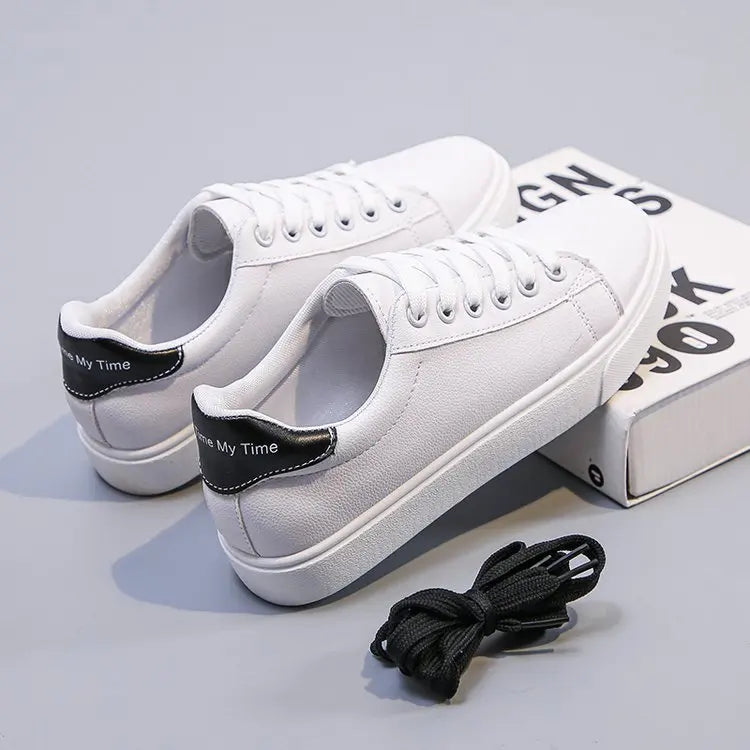 Women's Vulcanize PU Leather Platform Sneakers - Classic White Shoes