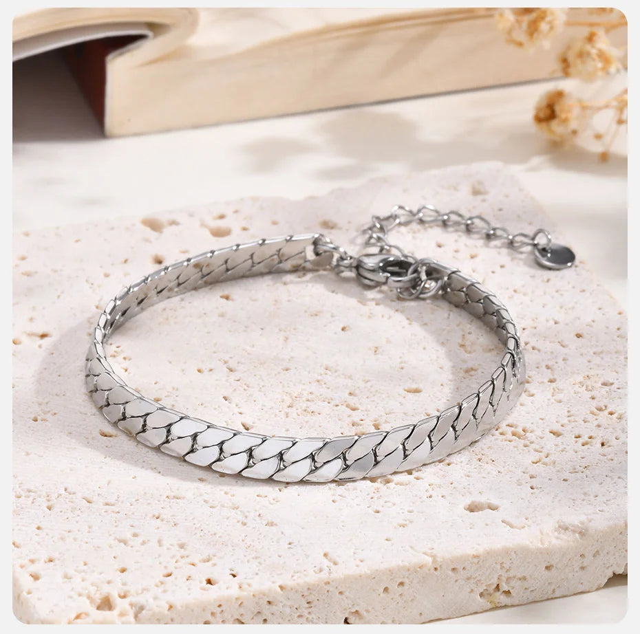 Vnox Waterproof Cuban Chain Bracelets for Men Women, Never Fade Simple Stainless Steel Flat Miami Curb Link Chain Wristband