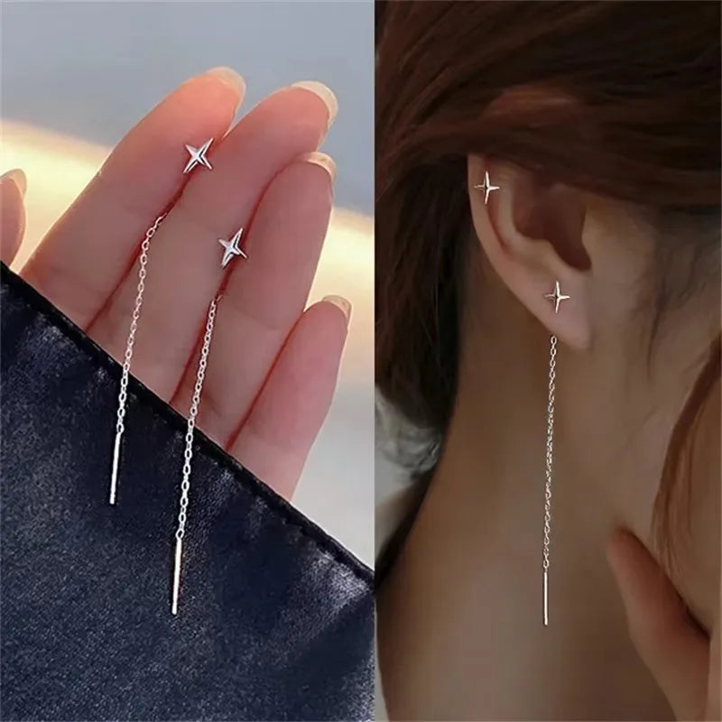 French Luxury Sweet Romantic Long Zircon Tassel Twisted Earrings for Women Temperament Wedding  Banquet Jewelry Gift