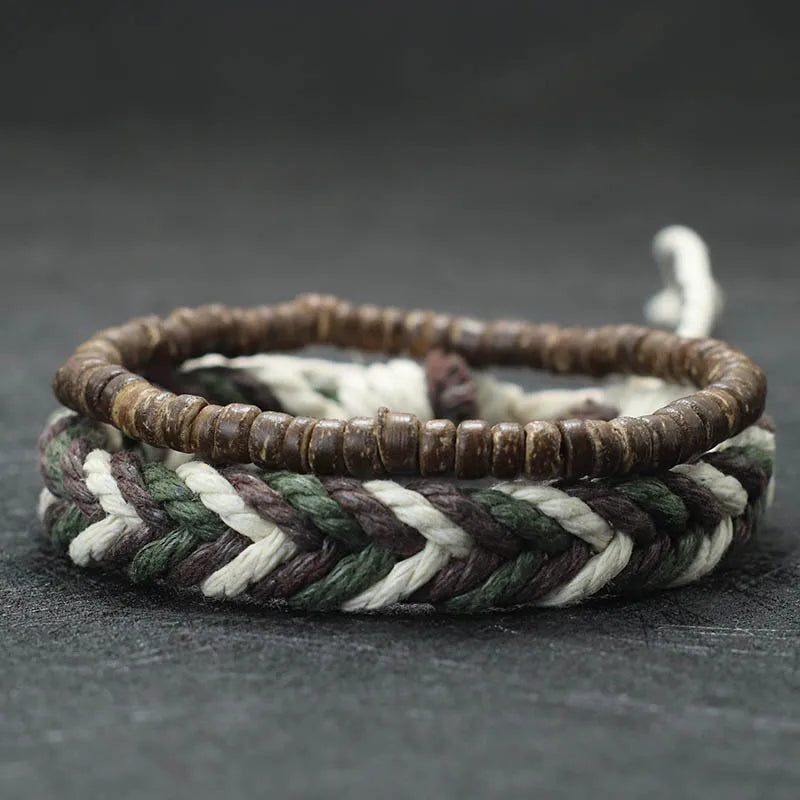 Fashionable 2Pcs Men Bracelet Set Coconut Husk Beads Braslet Lava Tiger Eyes Turquoises Stone Healing Braclet Bileklik Erkek