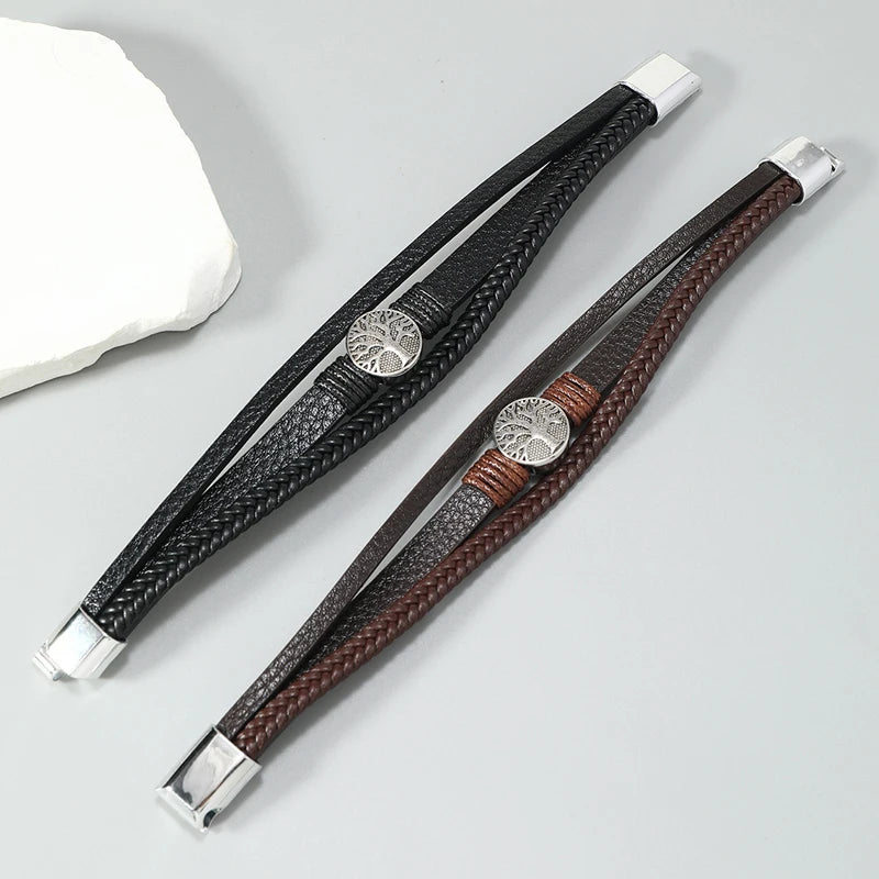 Hip-hop rock jewelry bracelets bangles fashion Life tree PU leather bracelet for men