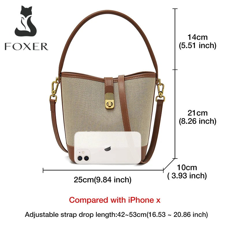 FOXER Women Small Crossbody Bag Lady Fashion Bucket Shoulder Bag 2025 Girl Summer Handbag Purse Special Gift