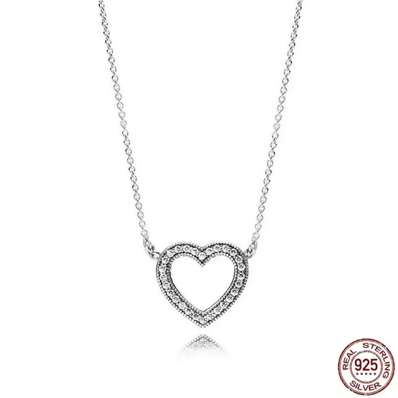Christmas Birthday Surprise Gifts 925 Sterling Silver Exquisite Shiny Round Heart-shaped Necklace Classic Charm Women's Jewelry
