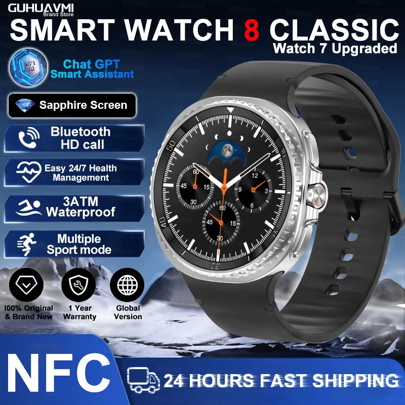 Clone Version For Galaxy Watch8 Classic GPS NFC Smart Watch 46mm AMOLEL BT Call 3ATM Waterproof Galaxy 7 Upgraded Smartwatch Men