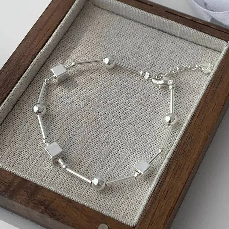 New 925 Silver Geometric Bead Punk Peace of Mind Words Irregular String Bracelet For Woman Girl Fashion Jewelry Gift Dropship