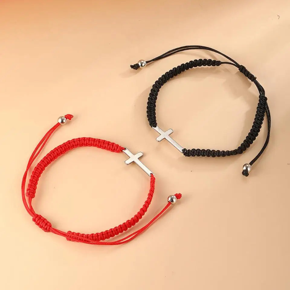 UILZ Creative Personality Stainless Steel Cross Hand-woven Adjustable Colored String Couple Versatile Bracelet