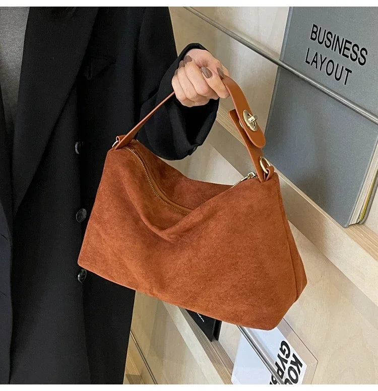 New Solid Color PU Zipper Women's Bag Suede Large Capacity Women's Shoulder Bag Fashion Versatile Casual Dual Purpose Handbag