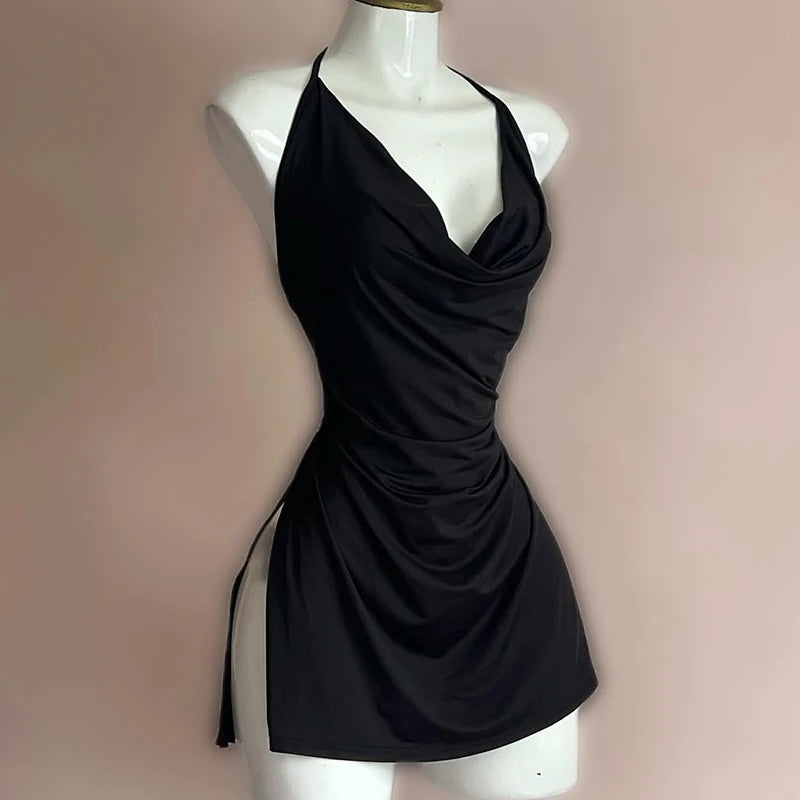Red V Neck Backless Bandage Dress Elegant Irregular Slim Sweet Korean Women Mini Dresses 2025 New Fashion Nightclub Sexy Girl