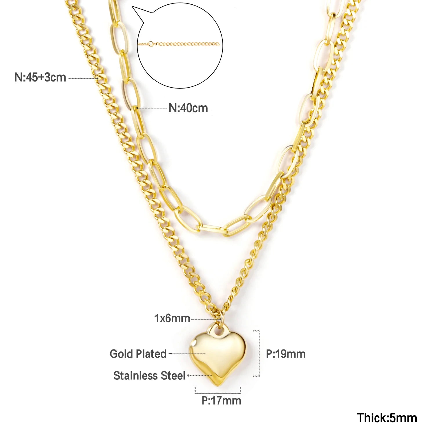ASONSTEEL Romantic Heart Pendant Necklace For Women High Quality Golden Stainless Steel Metal Stylish Choker Valentine's Gift