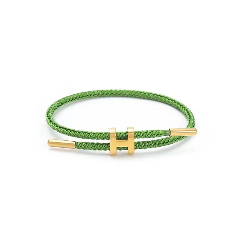 Braided Rope Bracelet Adjustable for Women with Stainless Steel Charms Arm Stacking Jewelry