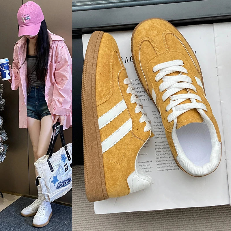 Women's Mixed Color Tennis Sneakers - Lace-Up Vulcanized Flats