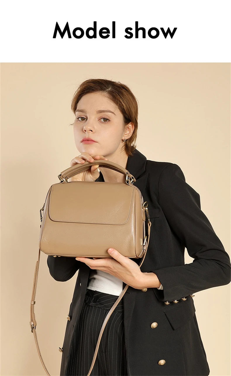 Toptrends 100% Genuine Leather Boston Shoulder Crossbody Bags For Women 2025 Luxury Designer Pillow Tote Satchel Ladies Handbags