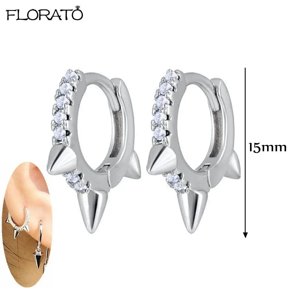 925 Sterling Silver Needle Punk Spike Rivet Hoop Earrings For Women Huggie Earrings Ear Cuff Piercing Earring Gothic Jewelry