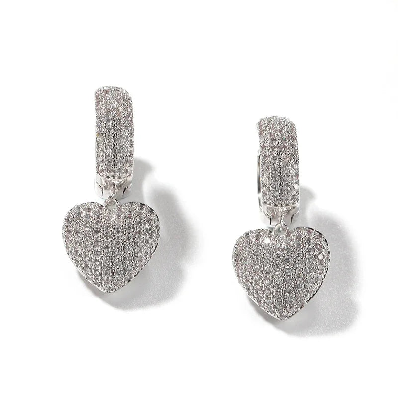 Huitan Luxury Heart Pendant Earrings Love Aesthetic Modern Jewelry for Wedding Engagement Delicate Charming Ear Accessories Gift
