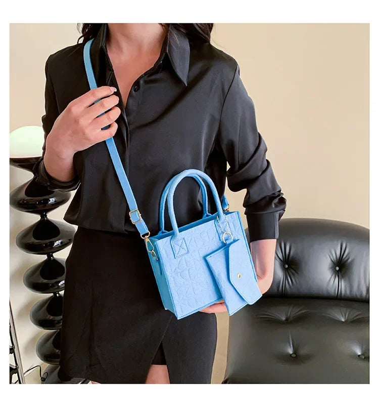 Korean Version Minimalist Embossed Felt Lightweight Handbag 2025 New Single Shoulder Diagonal Span Two-Piece Bag For Women