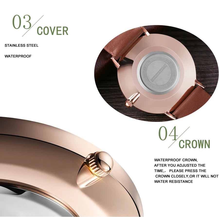 Hannah Martin Hot Fashion Simple Japan Quartz Movement Watch Leather Strap Clock Women Analog Waterproof Wrist watch Reloj Mujer