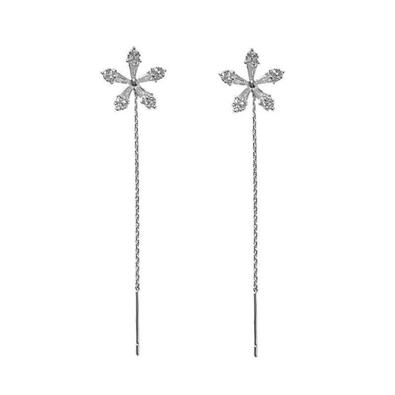 S925 Silver Needle Micro-inlaid Zircon Flower Ear Line Exquisite Light Luxury High Quality Drop Earring Star Jewelry Gifts