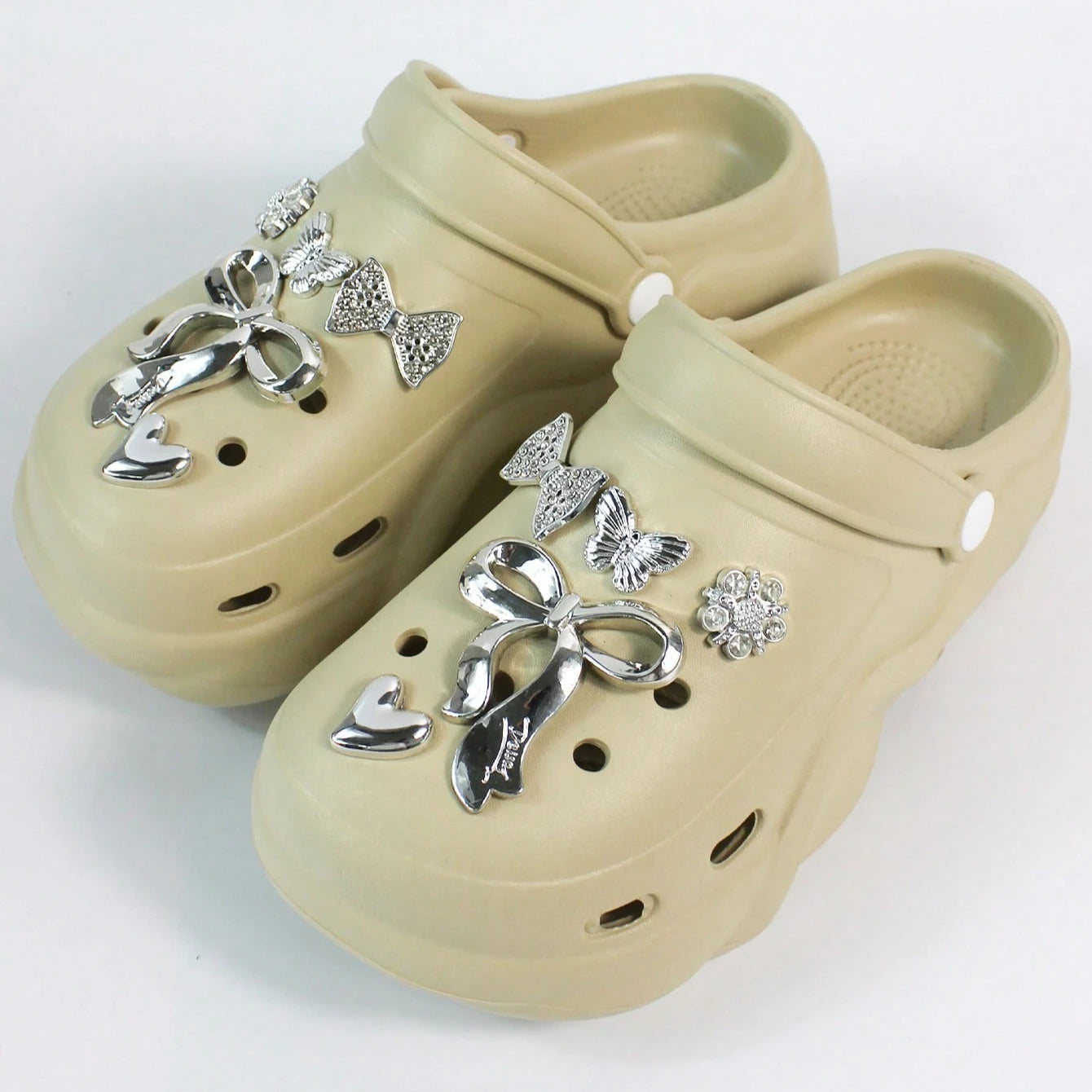Women's DIY Silver Butterfly-Knot Clogs - Multi-Season Fashion Garden Shoes