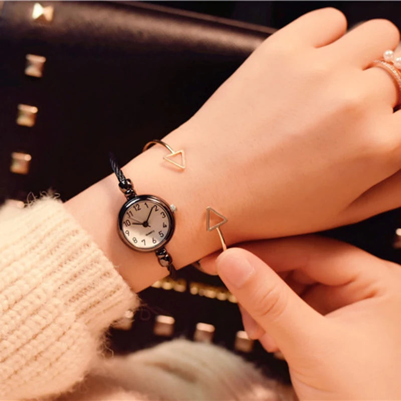 Small Gold Bangle Bracelet Watch - Retro Ladies Quartz Thin Chain