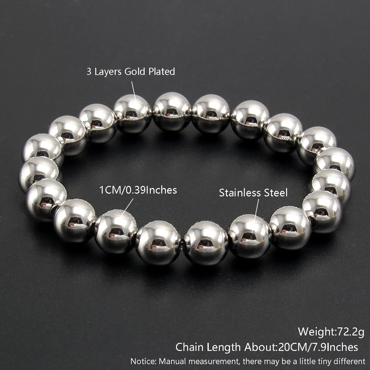 Premium Stainless Steel Beaded Bracelet Set - Stackable Ball Bracelets for Men & Women