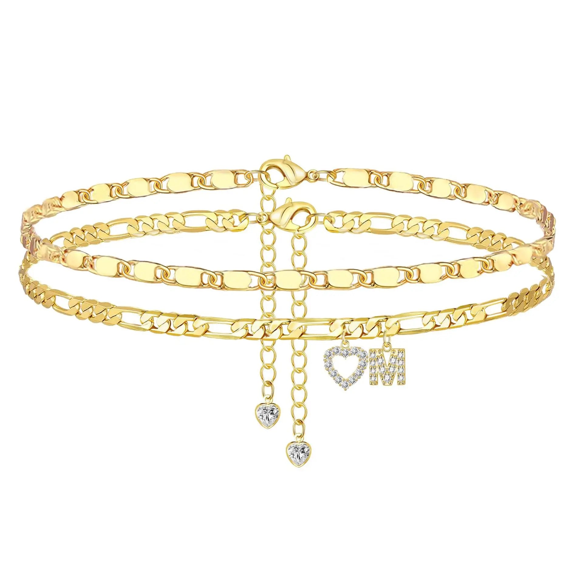Gold Anklet Bracelet for Women Waterproof 18K Gold Plated Stainless Steel Figaro Hammer Chain Ankle Chain Bracelets Foot Jewelry