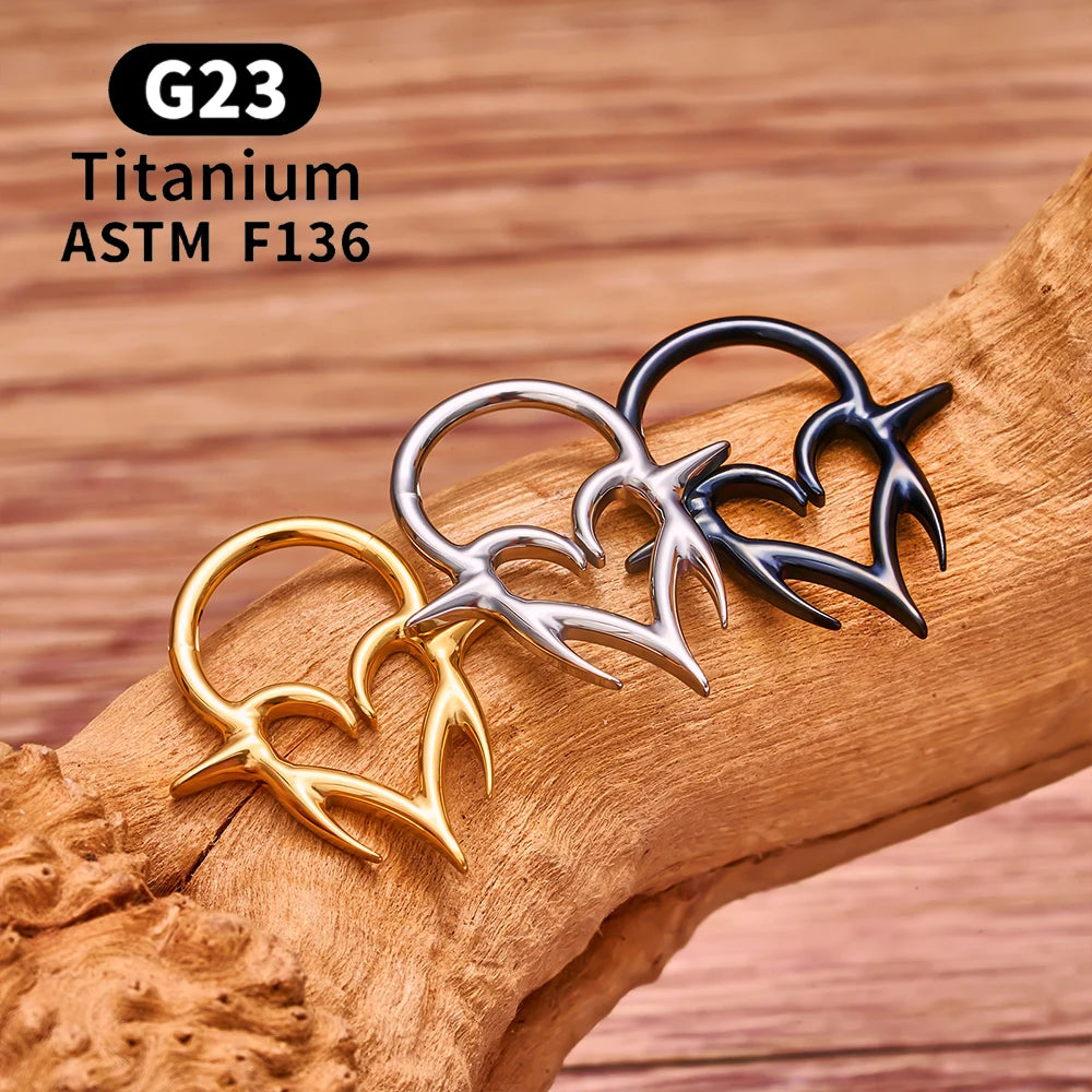 ASTM F136 G23 TItanium Piercing Septum Heart Nose Rings 16G Hinged Clicker Tragus Cartilage Helix Earrings Punk Body Jewelry