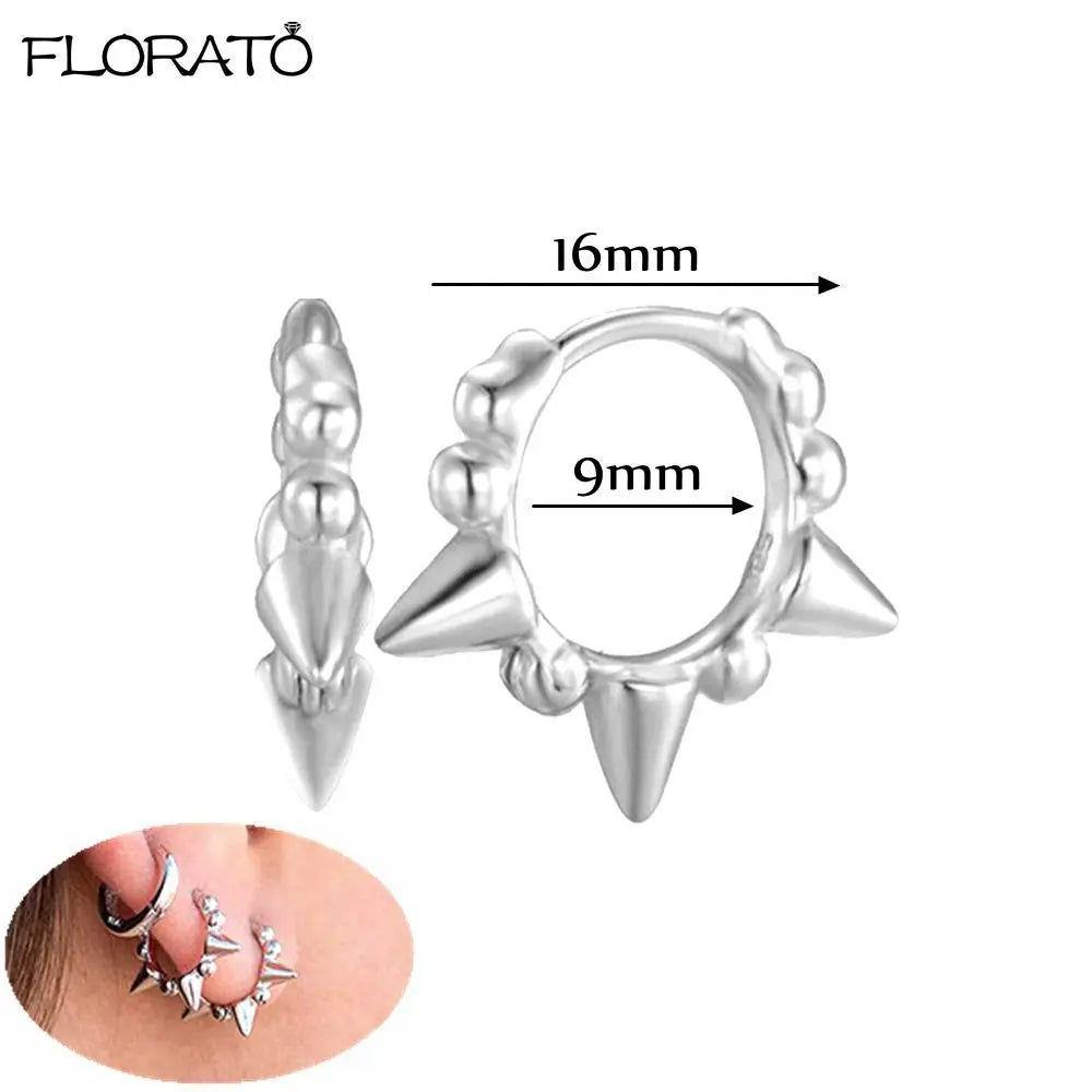 925 Sterling Silver Needle Punk Spike Rivet Hoop Earrings For Women Huggie Earrings Ear Cuff Piercing Earring Gothic Jewelry