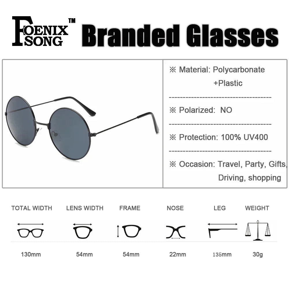 FOENIXSONG Round Pilots Sunglasses - Vintage Silver Gold Black Unisex