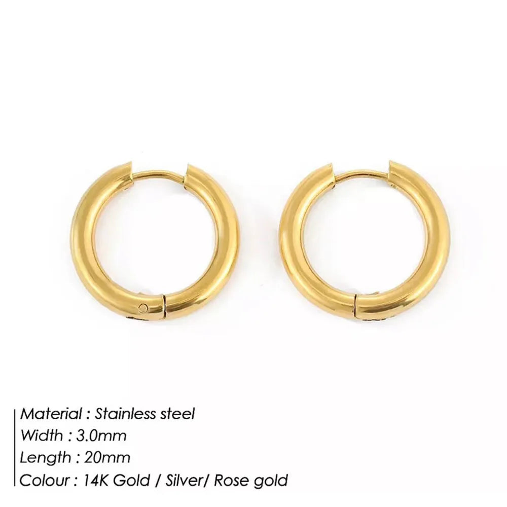 Retro Minimalism Stainless Steel Hoop Earrings for Woman Girls Gold Color Metal Circle Earring Party Gifts Simple Jewelry