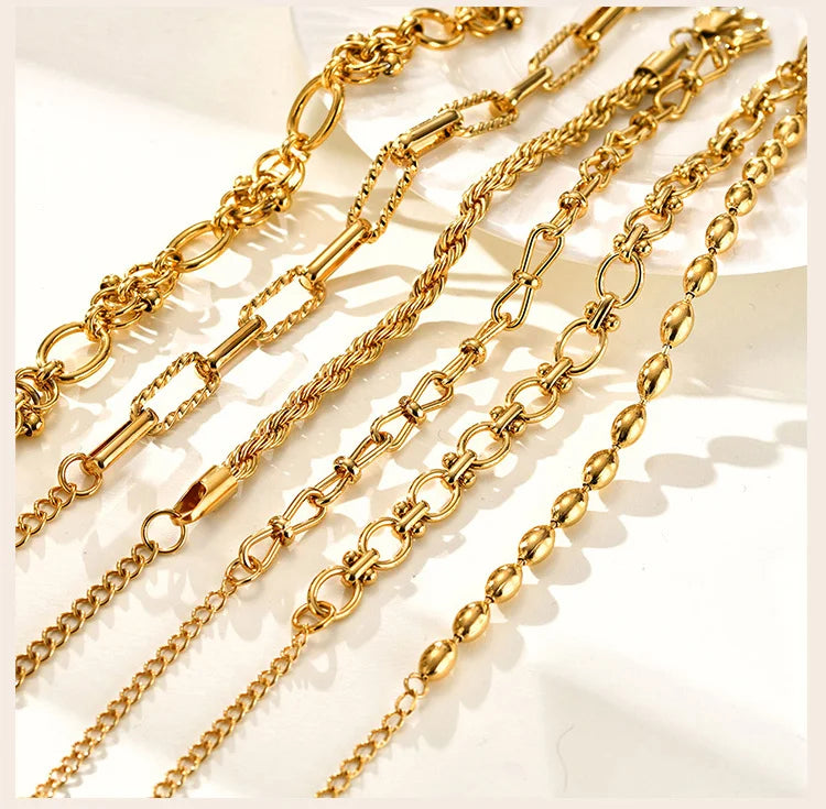 Chunky Stainless Steel Link Chain Bracelet For Woman, Gold Plated Layering Bracelets Wristband Waterproof Jewelry