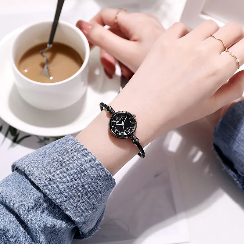 Small Gold Bangle Bracelet Watch - Retro Ladies Quartz Thin Chain