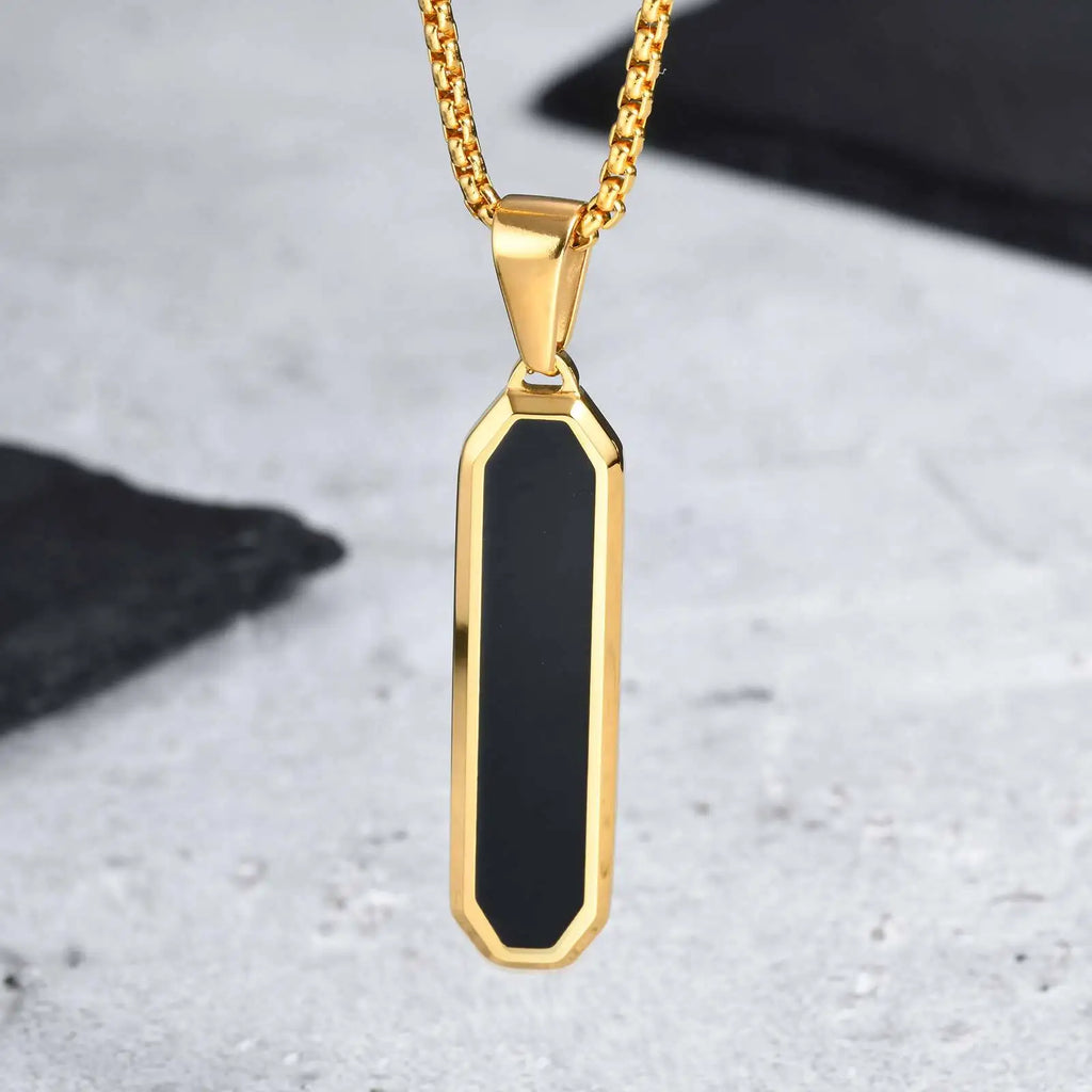Casual Mens Geometric Square Necklaces,Black Enamel Rectangle Pendant with Rope Box Long Chain Collar,Stylish Jewelry Gifts