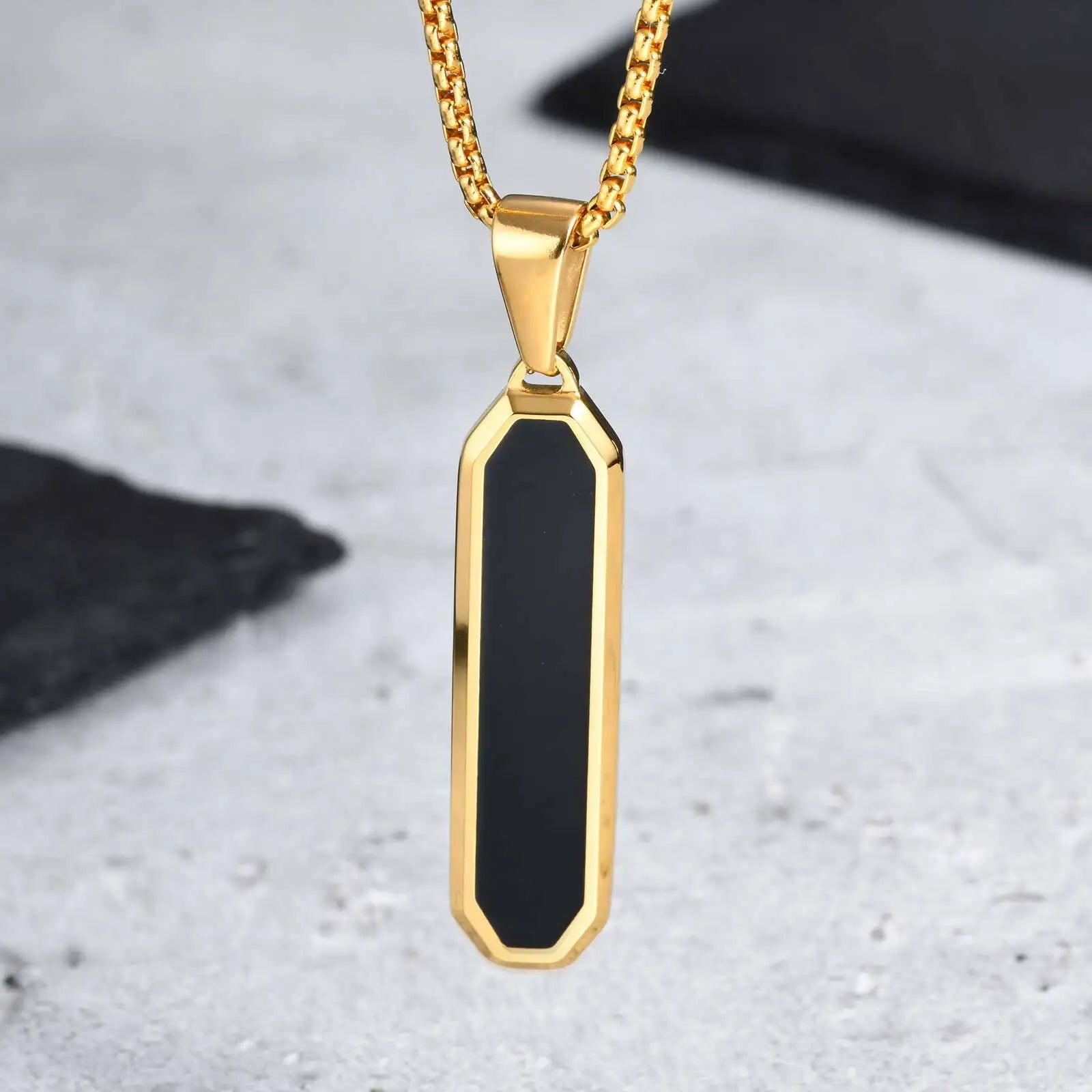 Casual Mens Geometric Square Necklaces,Black Enamel Rectangle Pendant with Rope Box Long Chain Collar,Stylish Jewelry Gifts