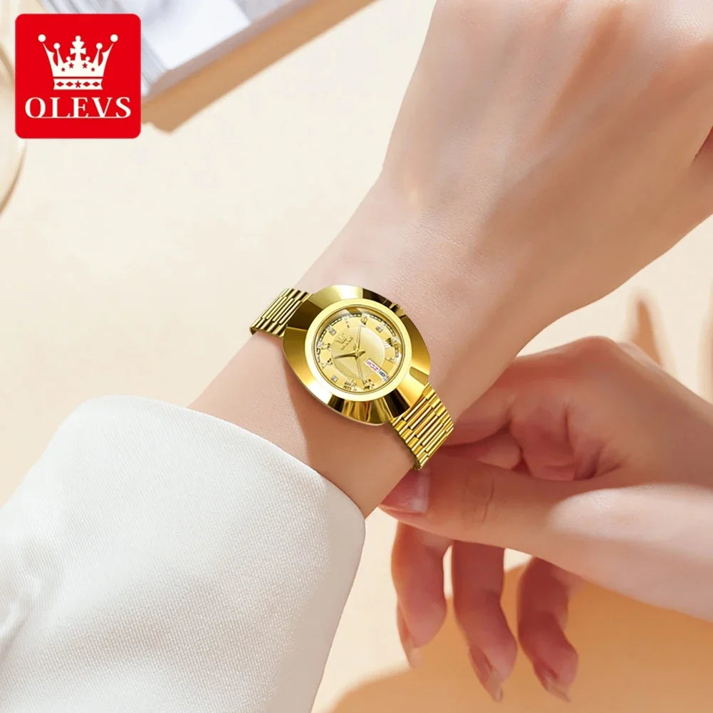 OLEVS Top Luxury Brand Ladies' Watch Elegant Fashion Gold Stainless Steel Women's Watches Calendar Waterproof Quartz Wristwatch