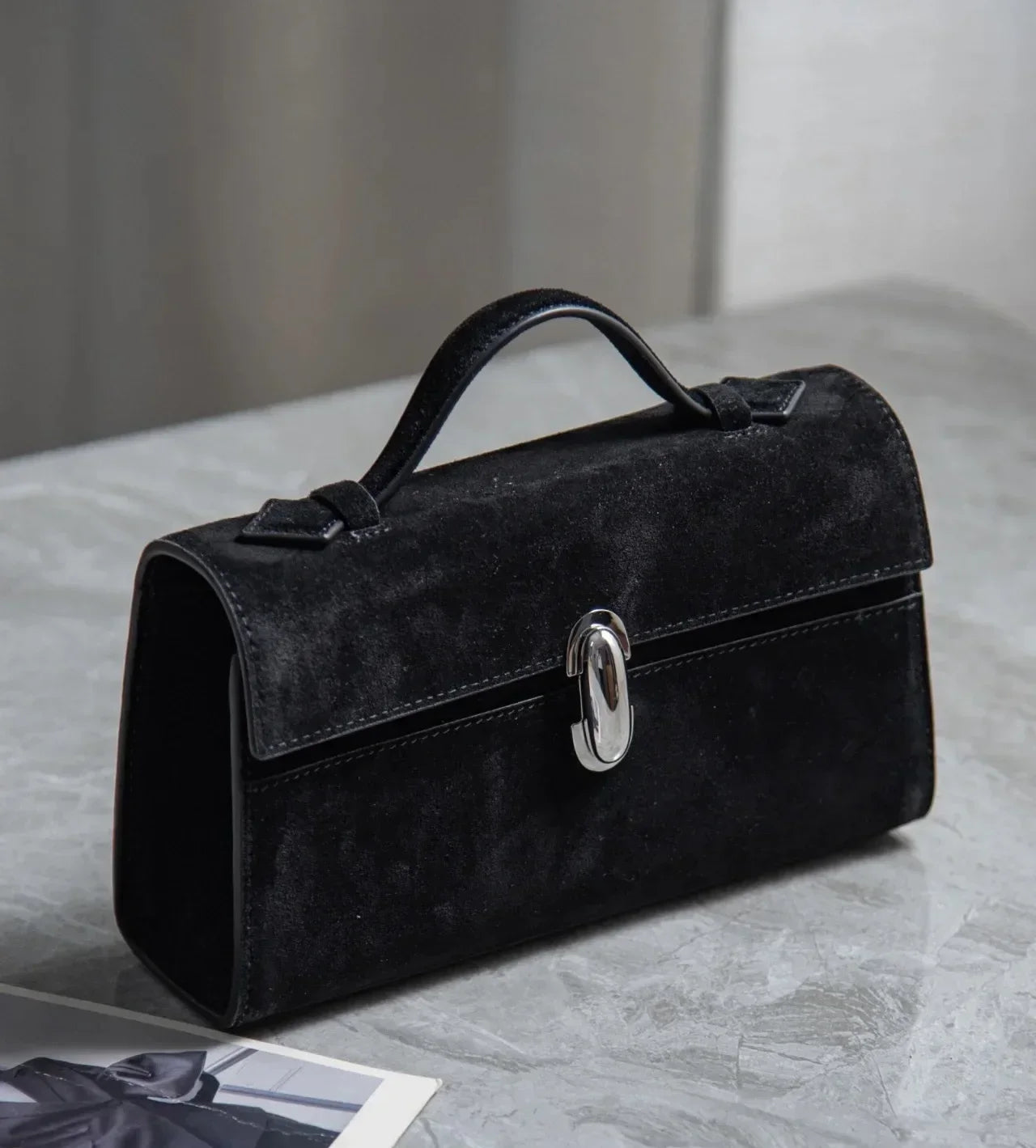 SAVETTE Brand The Symmetry 19 Genuine Leather Handbag Solid Color Simple Handbag Small Square Row Bag Women's Suede