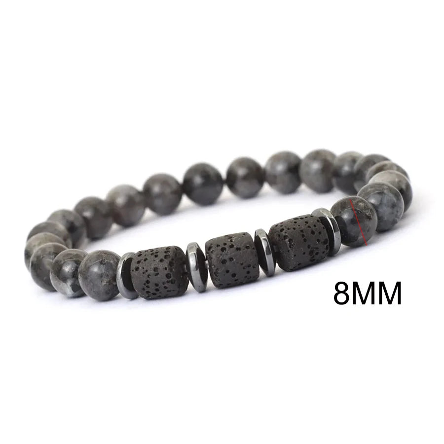 YIZIZAI Black Matte Onyx with Cube Lava Bracelet Yoga Balance Energy Stretch Bracelet Men Women Natural Gemstone Healing Jewelry