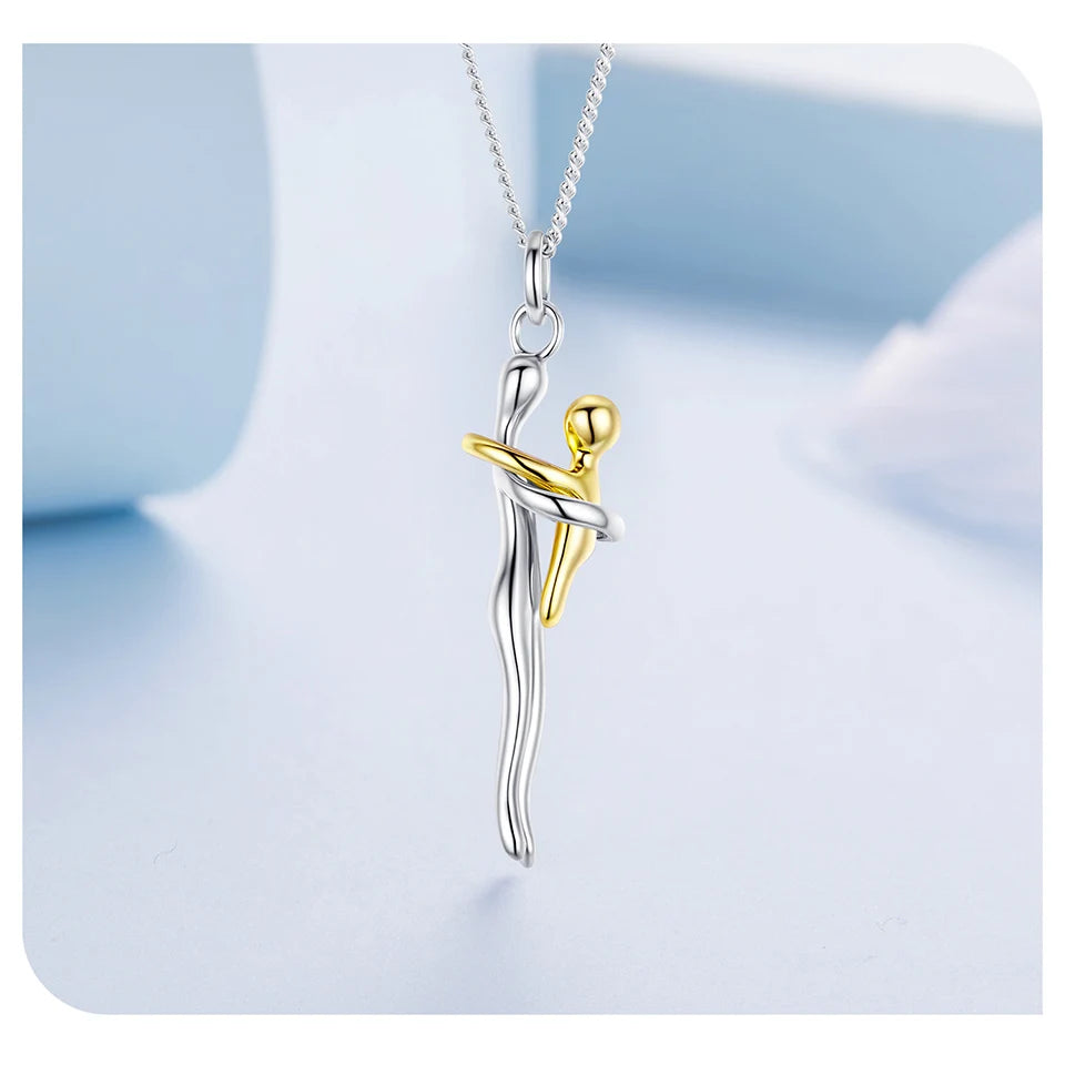 BAMOER 925 Sterling Silver Two-tones Hug Necklace, Detachable Mother and Child Pendant for Family Special DIY Love Jewelry