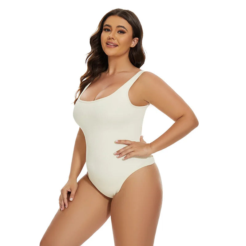 GUUDIA Ribbed Tummy Jumpsuit - Daily Shaper Bodysuit Open Crotch