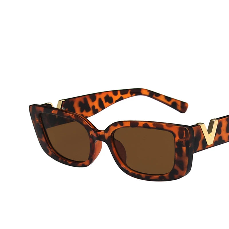 Retro Rectangle Small Frame Sunglasses - Vintage Designer Black Women