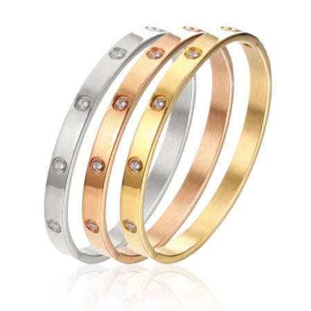 Stainless Steel Bangles - Rhinestone Designer Fashion Jewelry Women