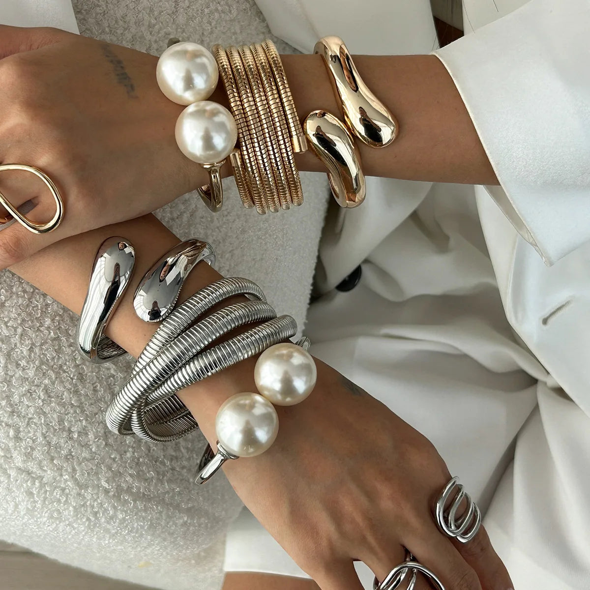KMVEXO Vintage Layer Geometric Chunky Bangles Gold Silver Color Metal Cuff Open Stacking Bracelet Bangle Streetwear Punk Jewelry