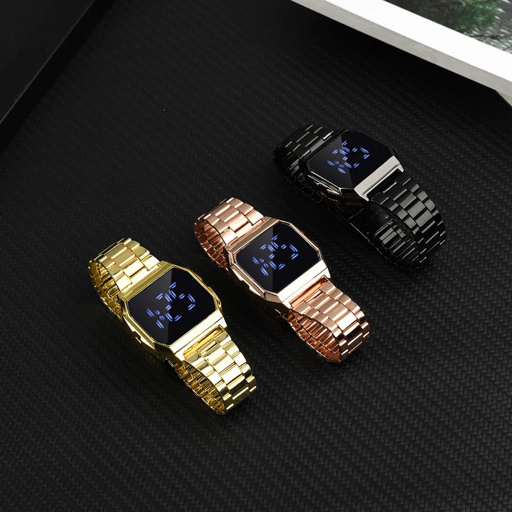 Luxury Gold Silver Sports Military Watches Men Women LED Digital Wristwatches Retro F91W Steel Band Electronic Watch Wrist Clock