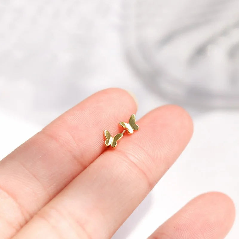 silver-plate Gold Color Mini Small Butterfly Heart Stud Earring For Women Cartilage Helix Tragus Ear Piercing Jewelry Gift
