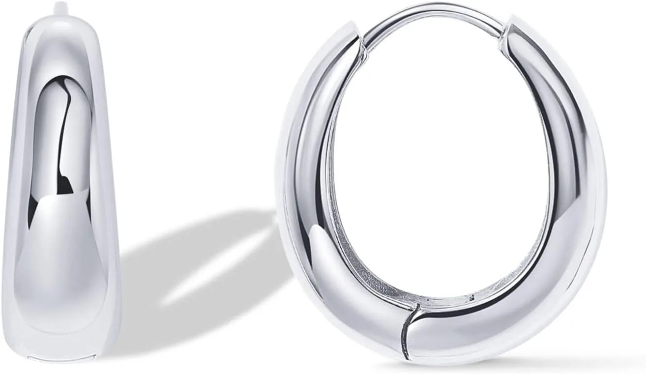 14K Gold Plated Sterling Silver Post Small Chunky Hoops Earrings | Thick Lightweight Gold Hoop Earrings for Women Retro style