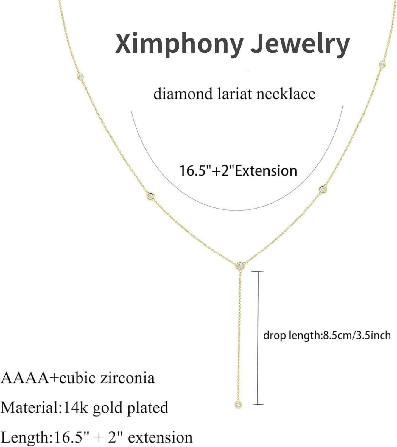 Silver Plated Necklace for Women, Dainty Gold Necklaces Gold Plated CZ Lariat Necklace for Women Boho Fashion Jewelry Womens