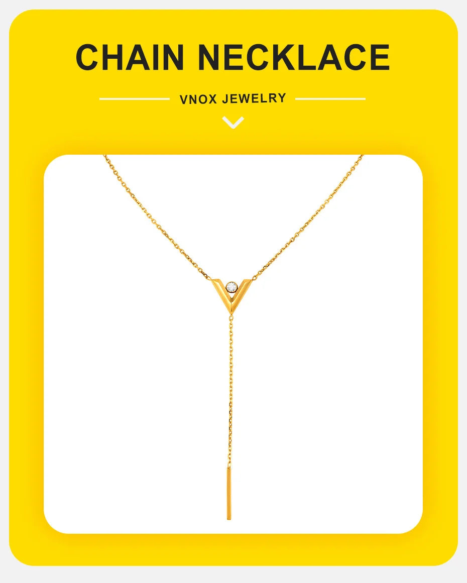 Vnox Women Trendy V Shaped Necklace With Small Pendant, Stainless Steel Y-shaped Necklaces, Jewelry Gifts Wholesale