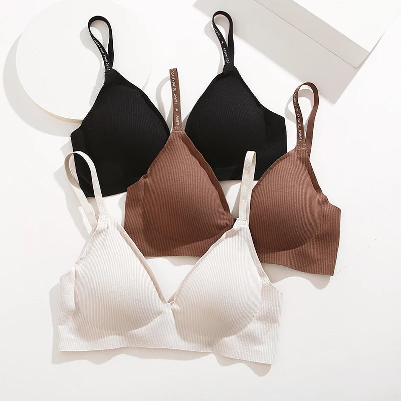 FINETOO 1PCS Women Sexy Seamless Bras Deep V Neck Bralette Sexy Lingerie Letter Strap Tops Push Up Underwear Wireless Brassiere