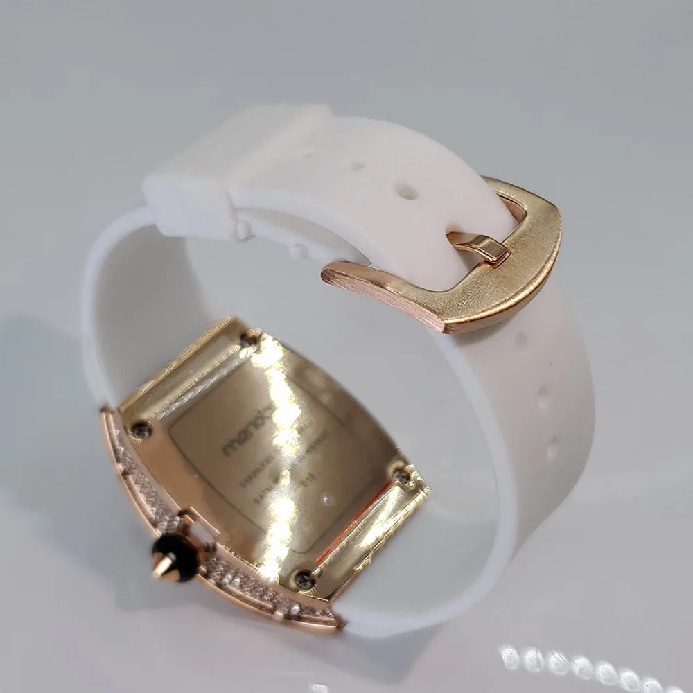 Luxury Diamond Watch For Women Elegant Tonneau Original Design Watches Fashion Ice Out Sport Rubber Strap Waterproof Mille Clock