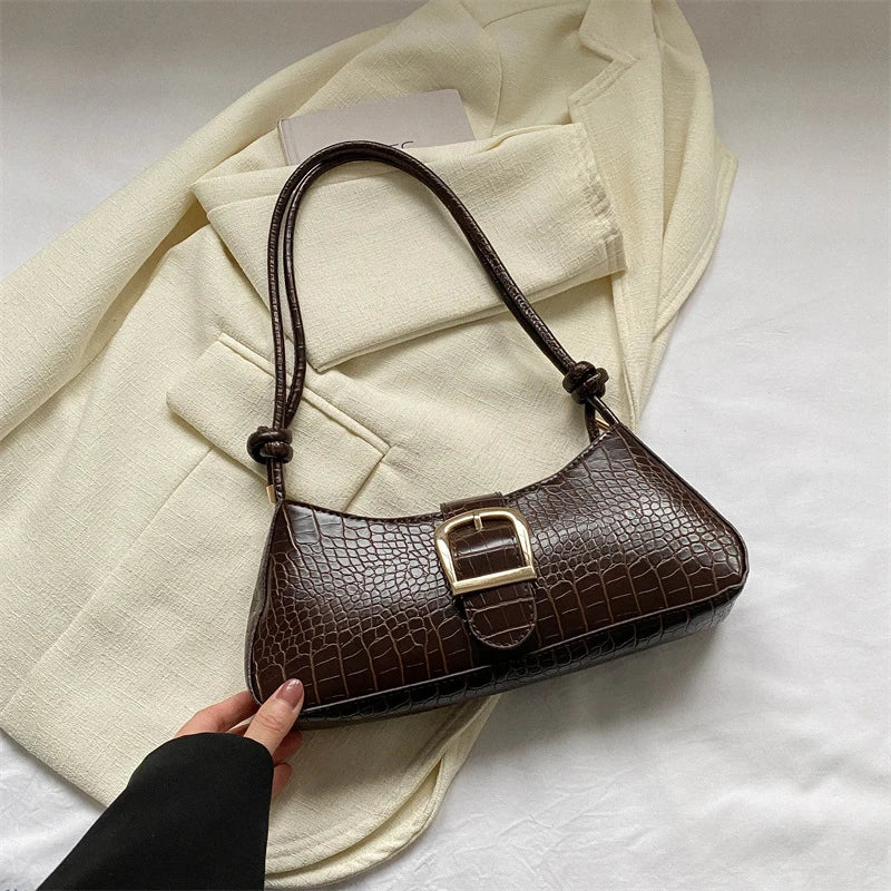 French Simple Solid Color PU Leather Shoulder Bag Fashion Versatile Handbag Underarm Bag For Women Hand Shoulder Bag